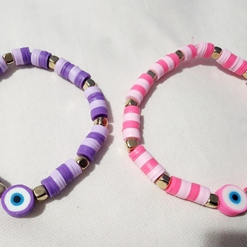 evil Eye Charm Bracelet Stretch Bracelets Set of 2pc - Picture 7 of 7